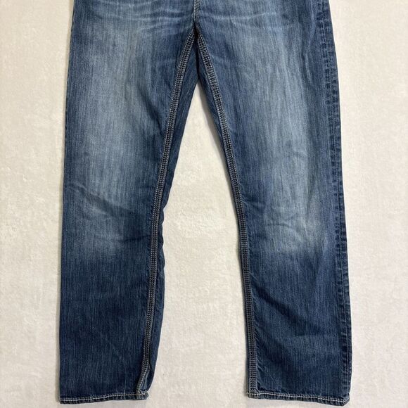 BKE Jeans 32R Tyler Straight Leg Buckle Thick Stitch Stretch Whiskering Fade - Picture 9 of 15